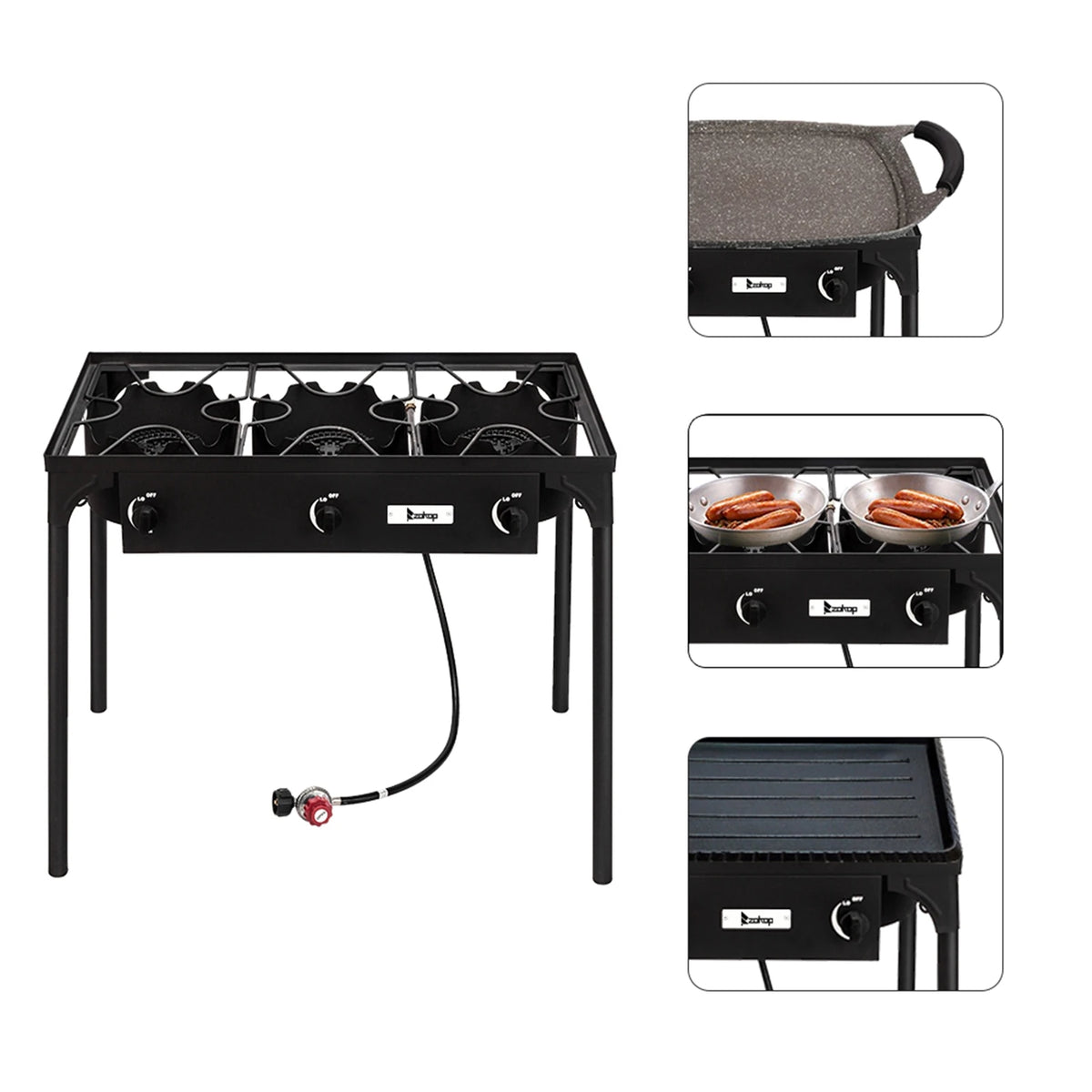 Portable Outdoor Propane Stove With Three Durable Cast Iron Burners