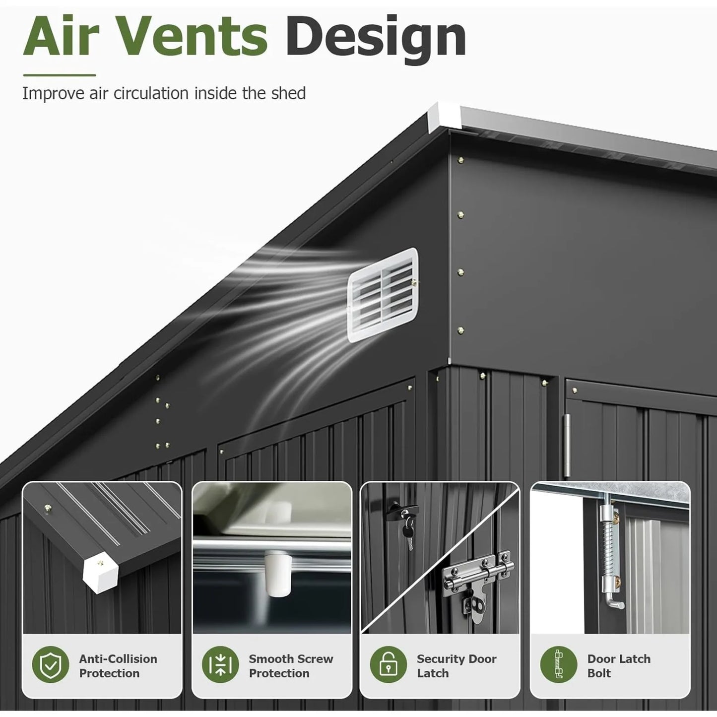 Waterproof Metal Outdoor Storage Shed With Three Lockable Doors