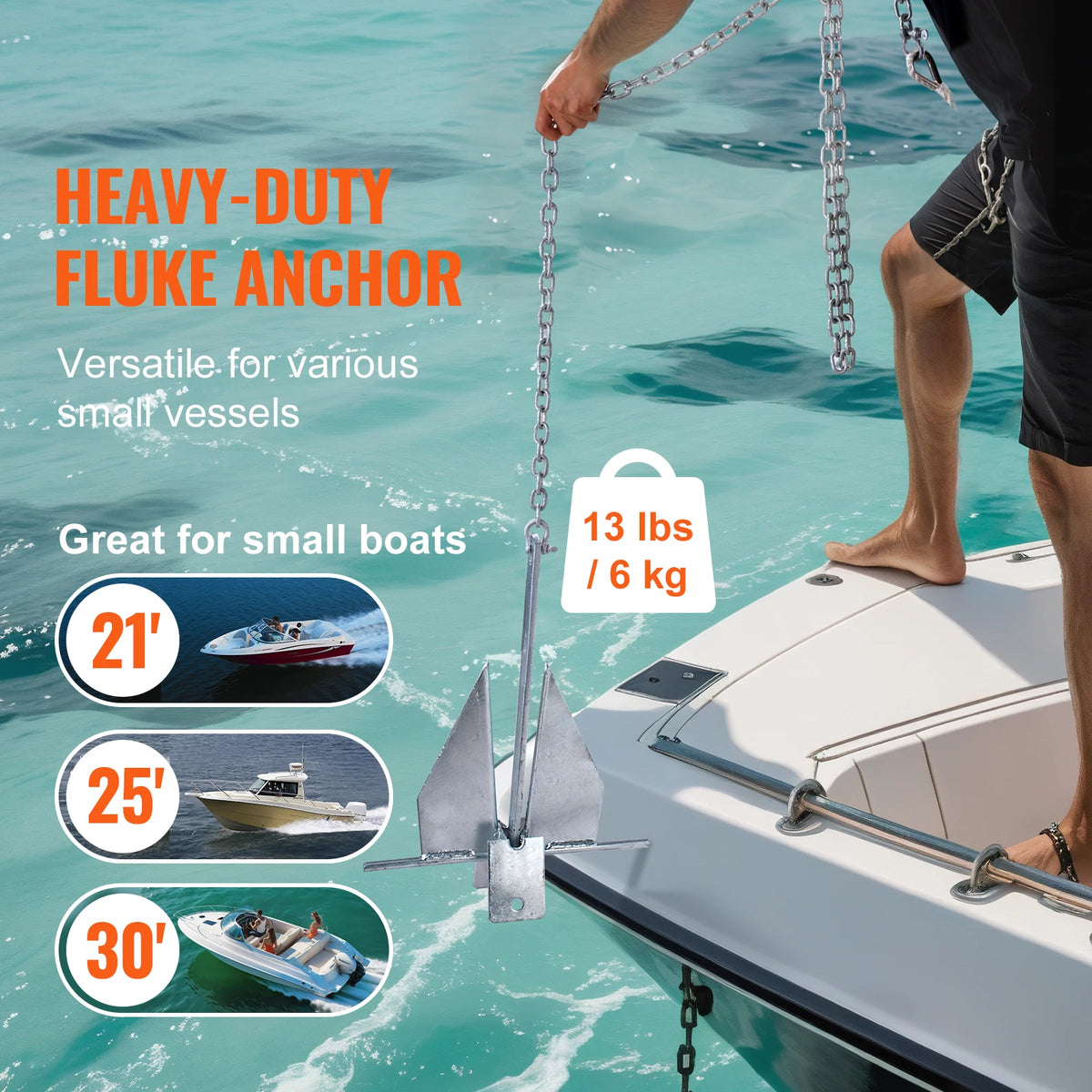 SucceBuy Galvanized Steel Fluke Anchor Kit With Chain And Rope