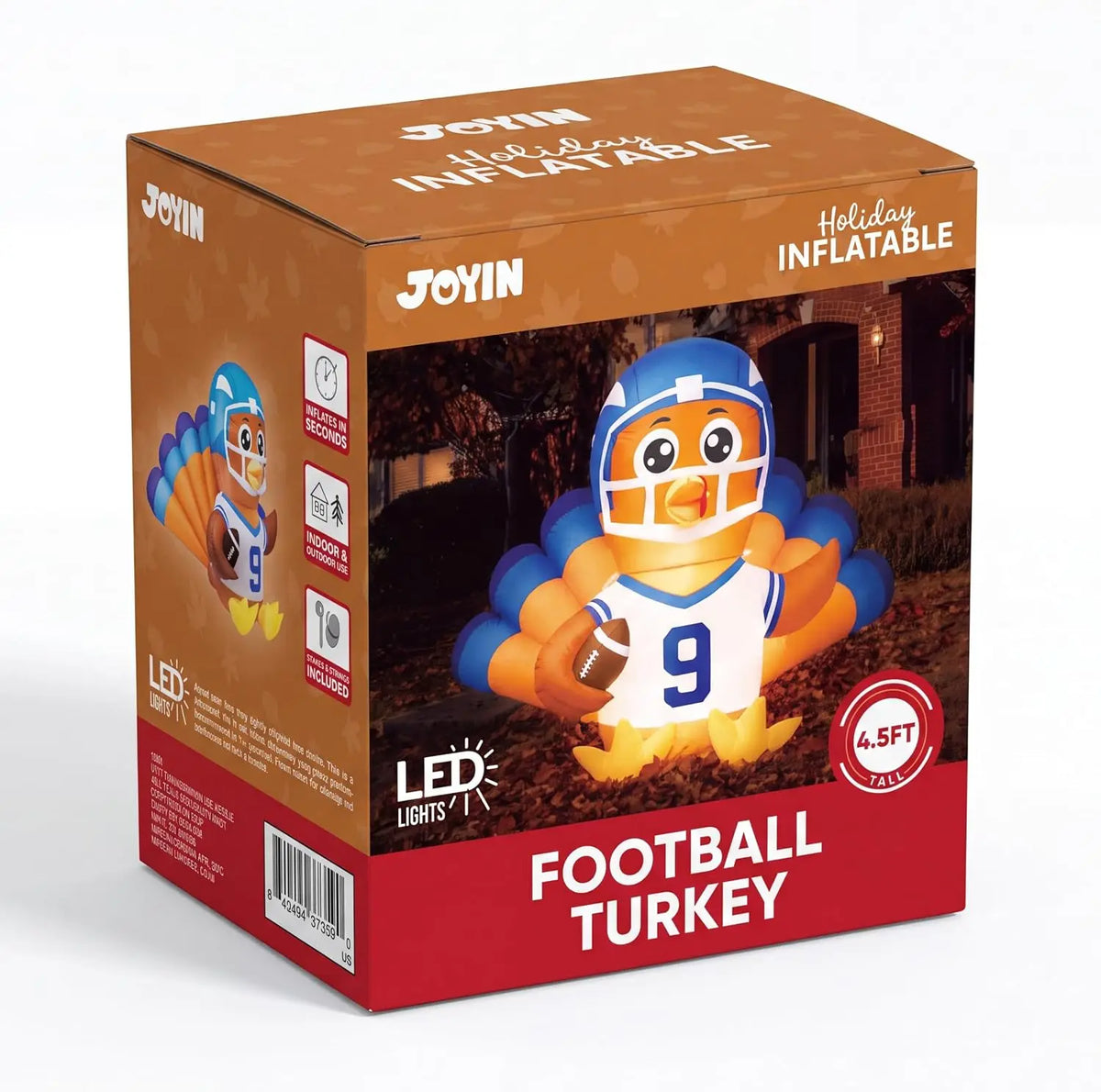 Joyfy Light Up Thanksgiving Turkey Inflatable With Football Outdoor Decor