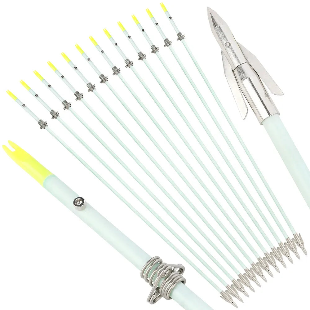 Archery Bowfishing Arrows Fiberglass Shaft Carbon Steel Arrowheads Outdoor