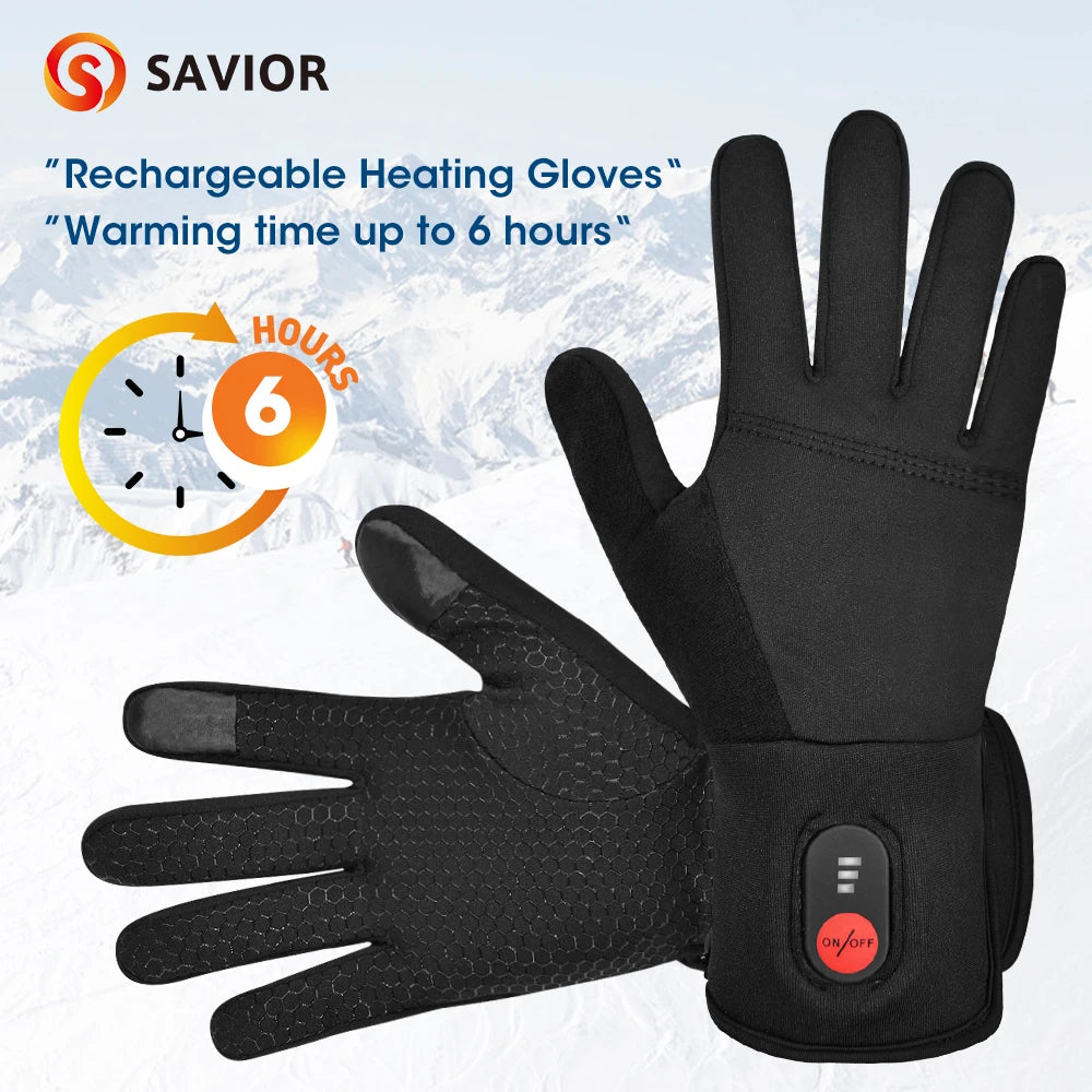 Savior Heated Gloves Electric Skiing Winter Warm Support Touch Screen Glove Men Women Snowboarding Thermal Skiing Liner Outdoor