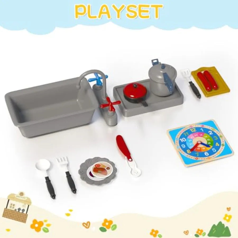 MDNG Outdoor Wooden Kids Playhouse Cottage With Bench And Kitchen