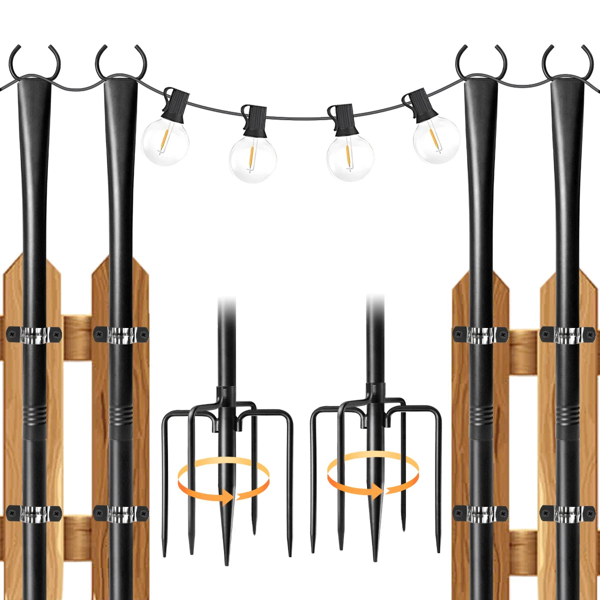Aiopp Heavy Duty Metal Adjustable Outdoor String Light Poles