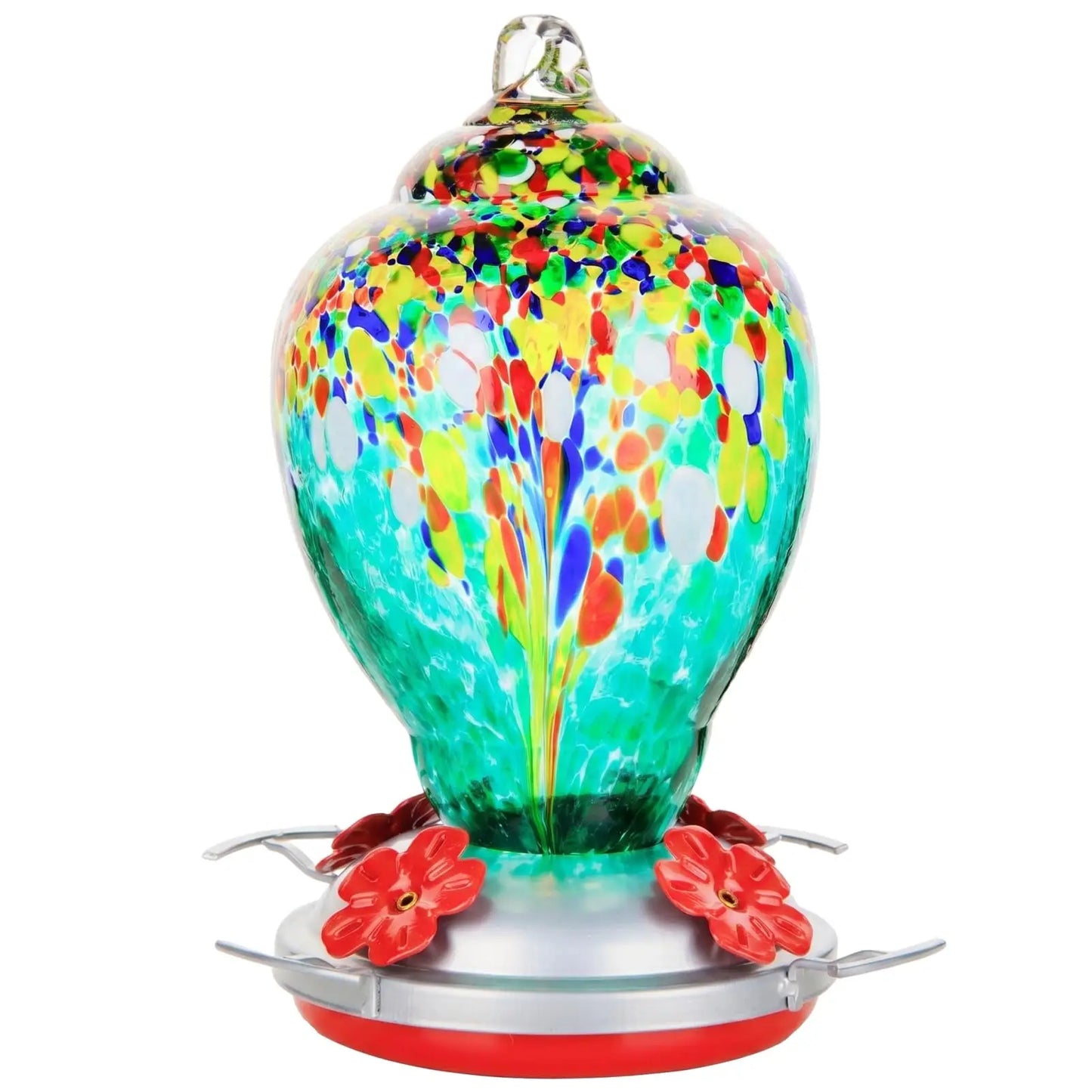 Hand Blown Glass Hummingbird Feeder With Ant Proof Tray