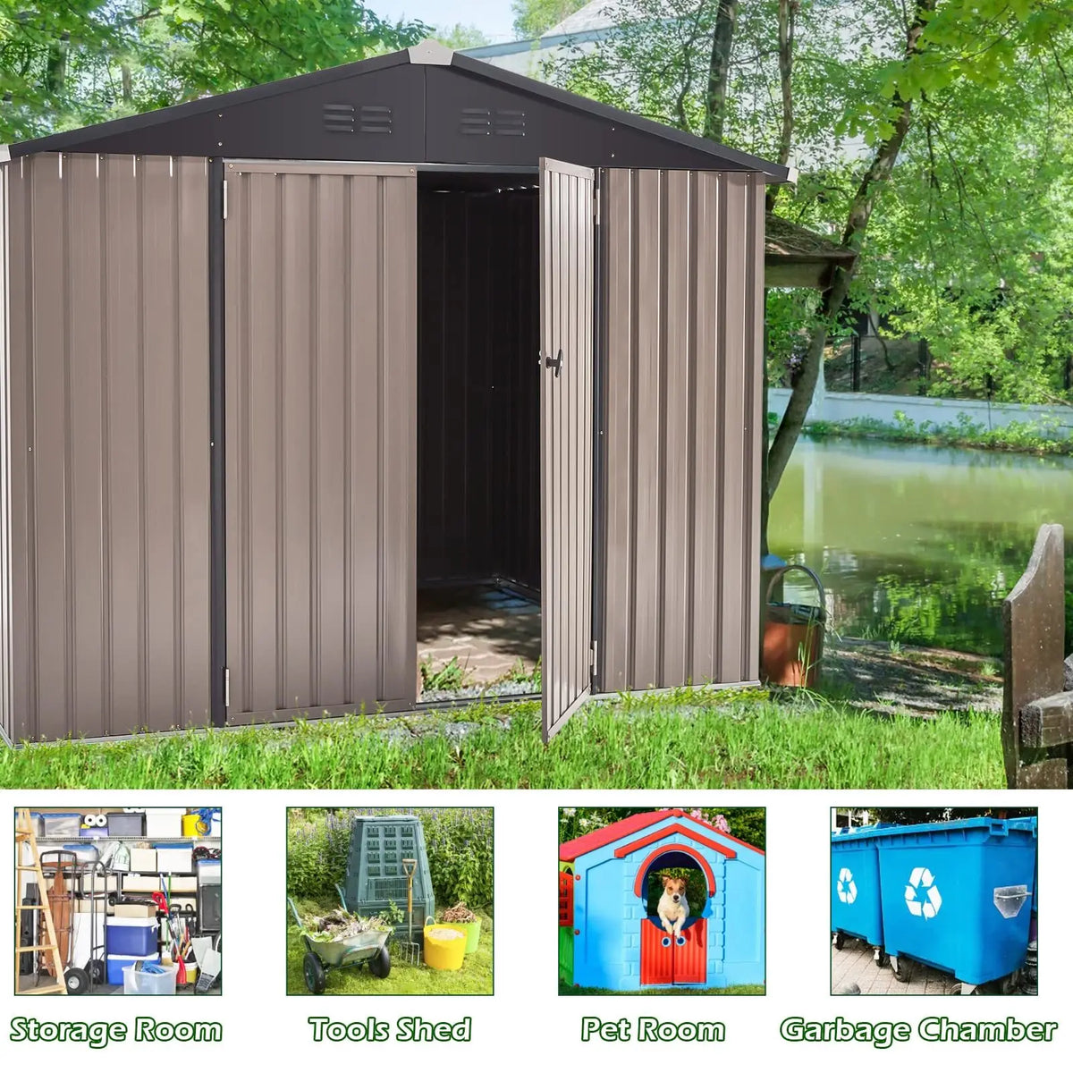Outdoor Plastic Storage Shed With Lockable Door For Yard Patio