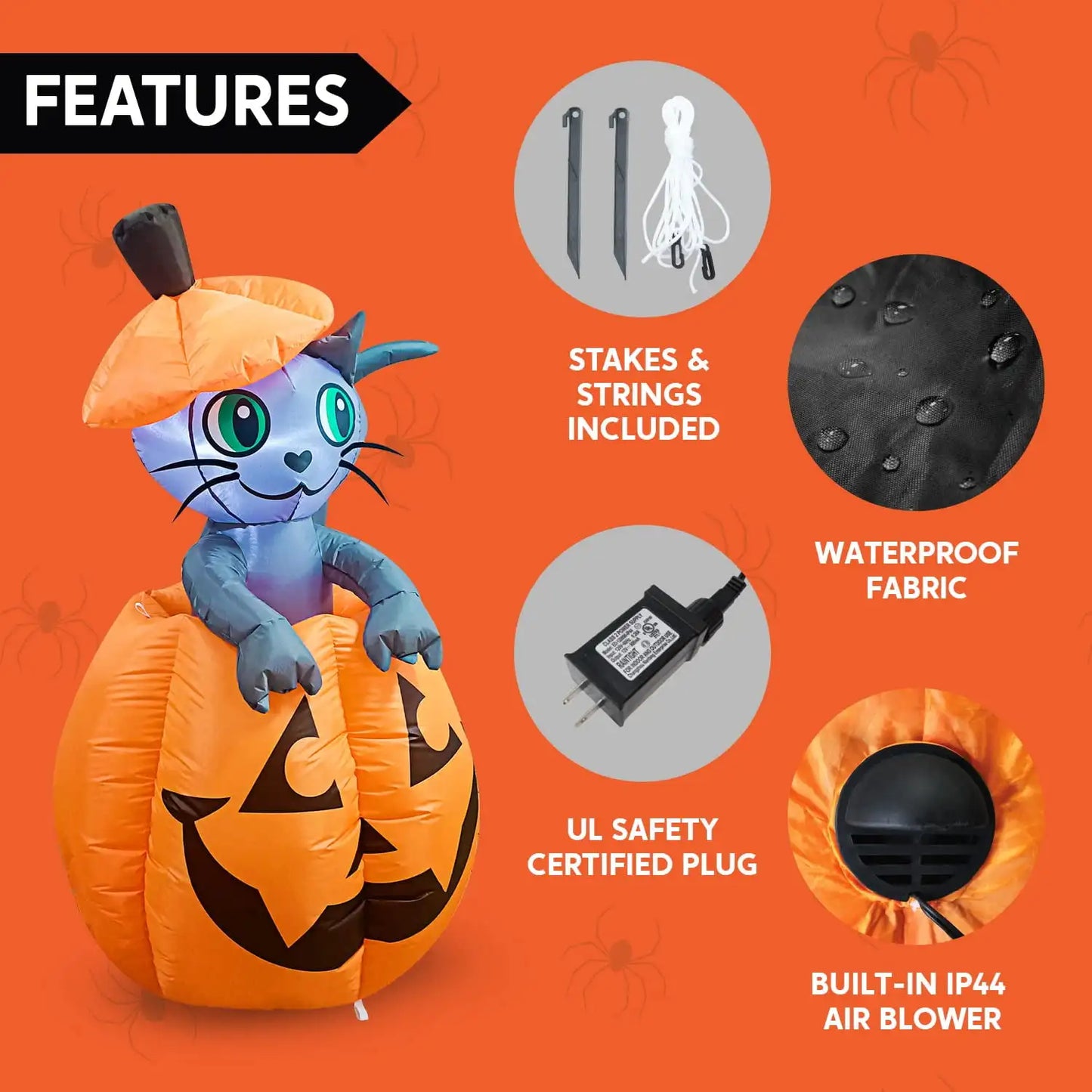 Joyfy Animated Cat On Pumpkin Halloween Inflatable Outdoor Decor