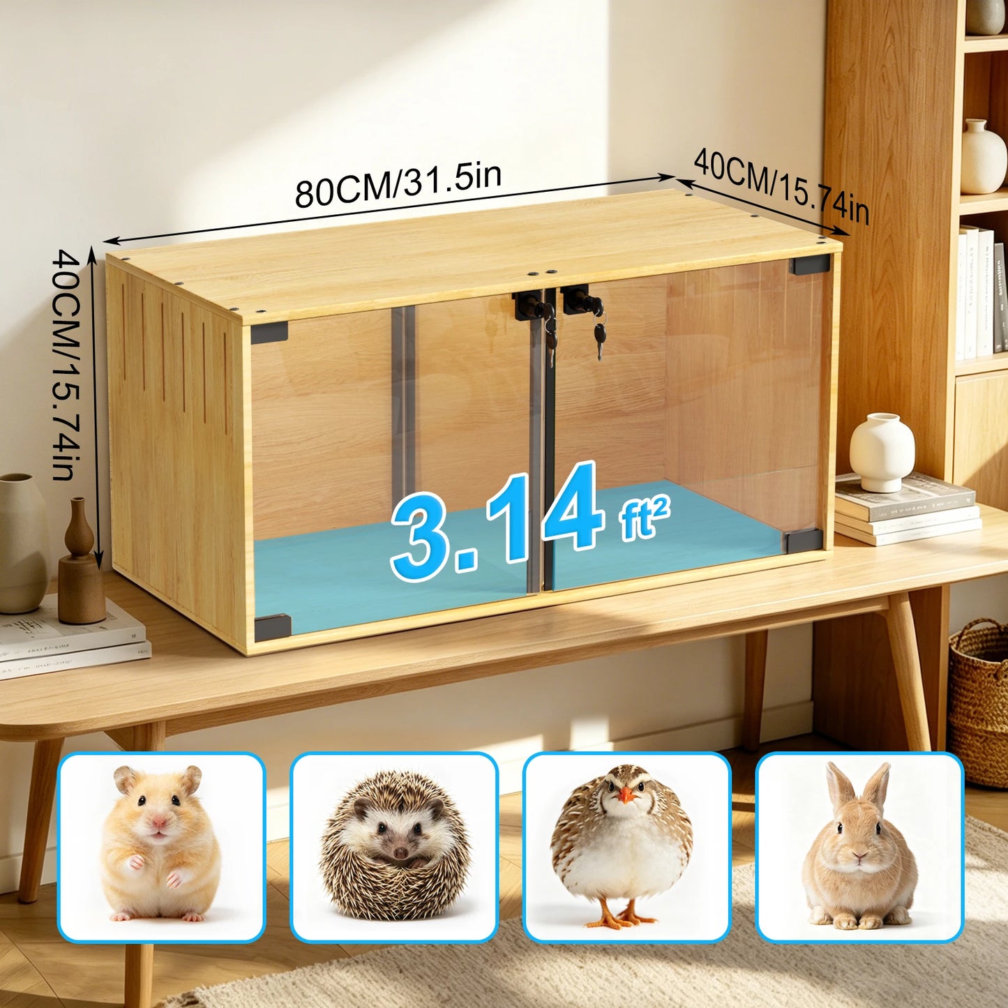 Wooden Hamster Cage Chew Proof Enclosure With Removable Divider