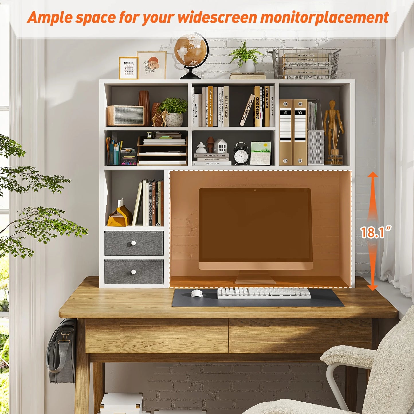 Adjustable Wooden Desktop Storage Rack With Seven Compartments