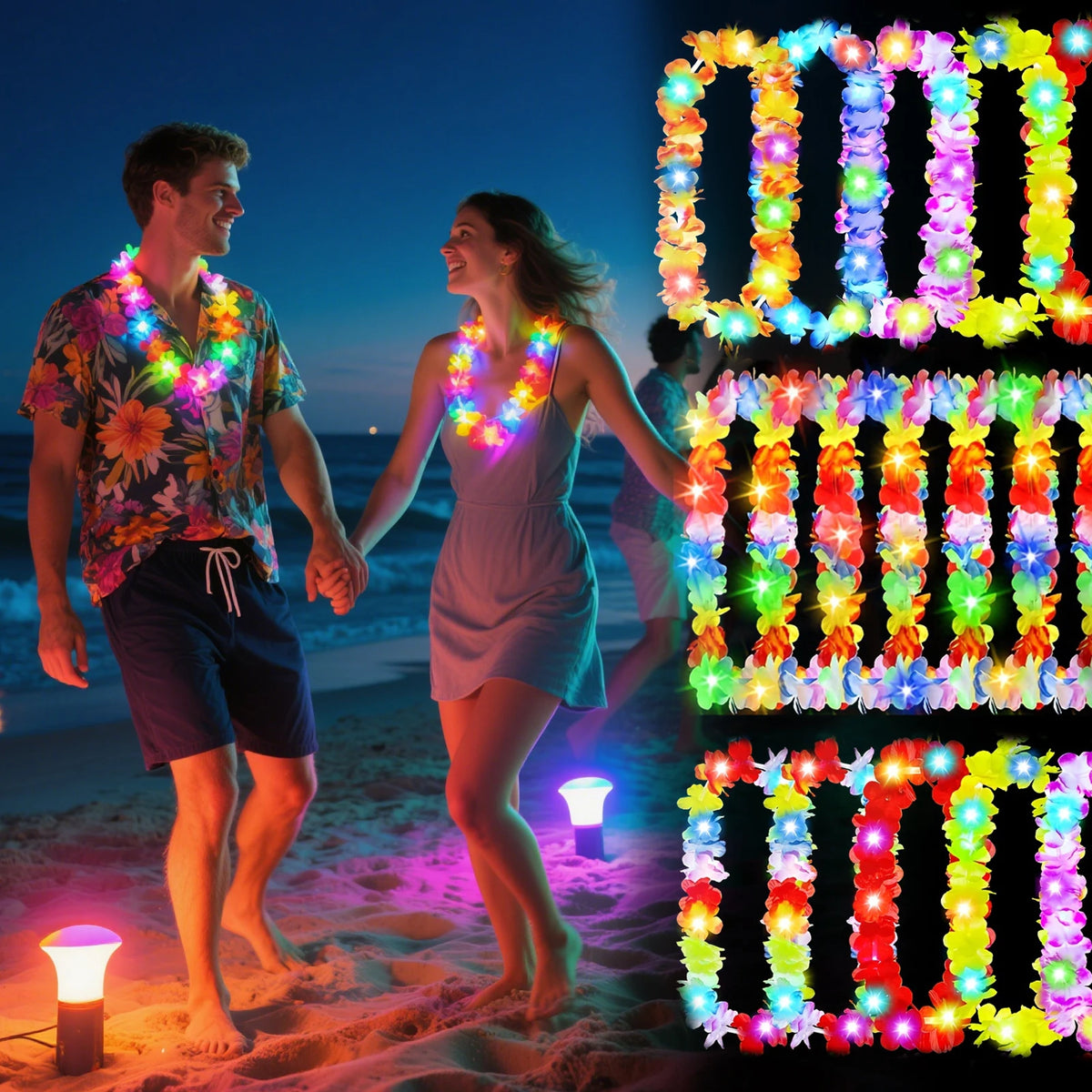 LED Illuminated Hawaiian Flower Party Lei Necklace Gift