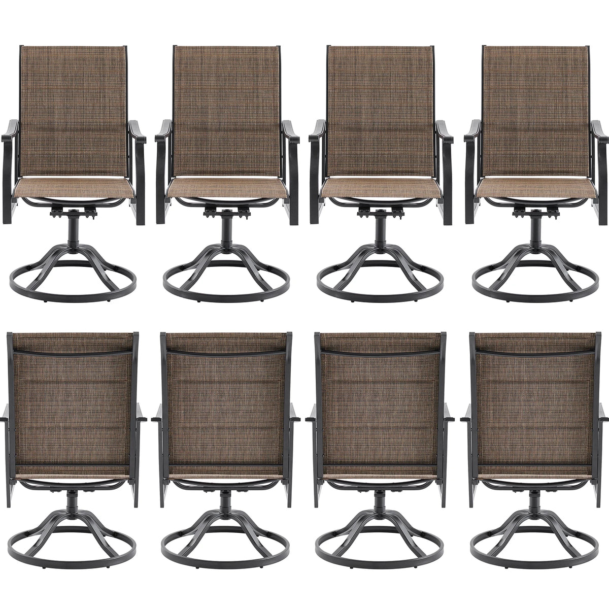 Farini 360° Swivel Outdoor Dining Chairs Set of 2, Patio Metal Paded Armchair with Textilene Fabric, All-Weather Resistant