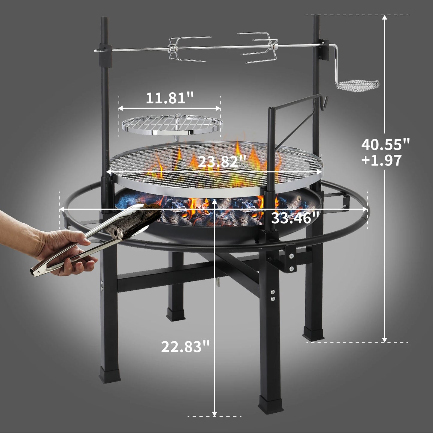 85 x 85 x 108 cm Round Iron Spray Grill Black Heavy Duty Portable for Outdoor Camping BBQ Backyard Cooking