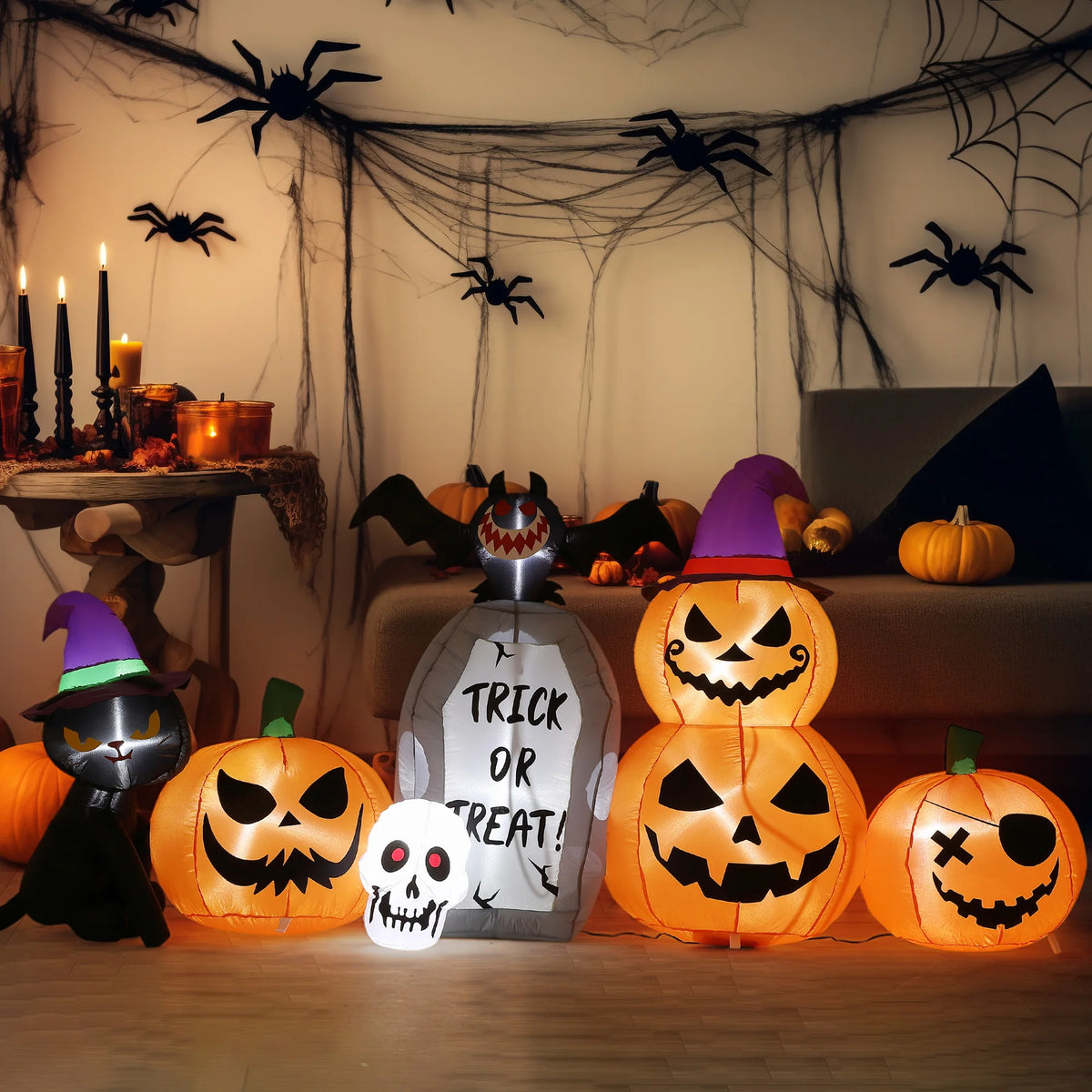 HiMISS Halloween Black Cat Pumpkin Tombstone Inflatable LED Yard Decor