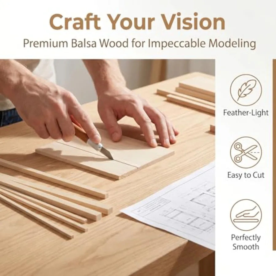 Premium Balsa Wood Craft Kit Includes Wooden Sticks And Sheets