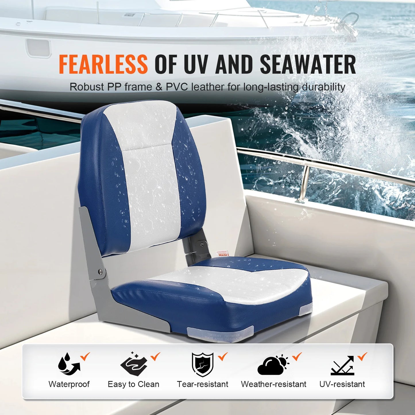 SucceBuy Folding Boat Captain Seat With Thick Cushion Support