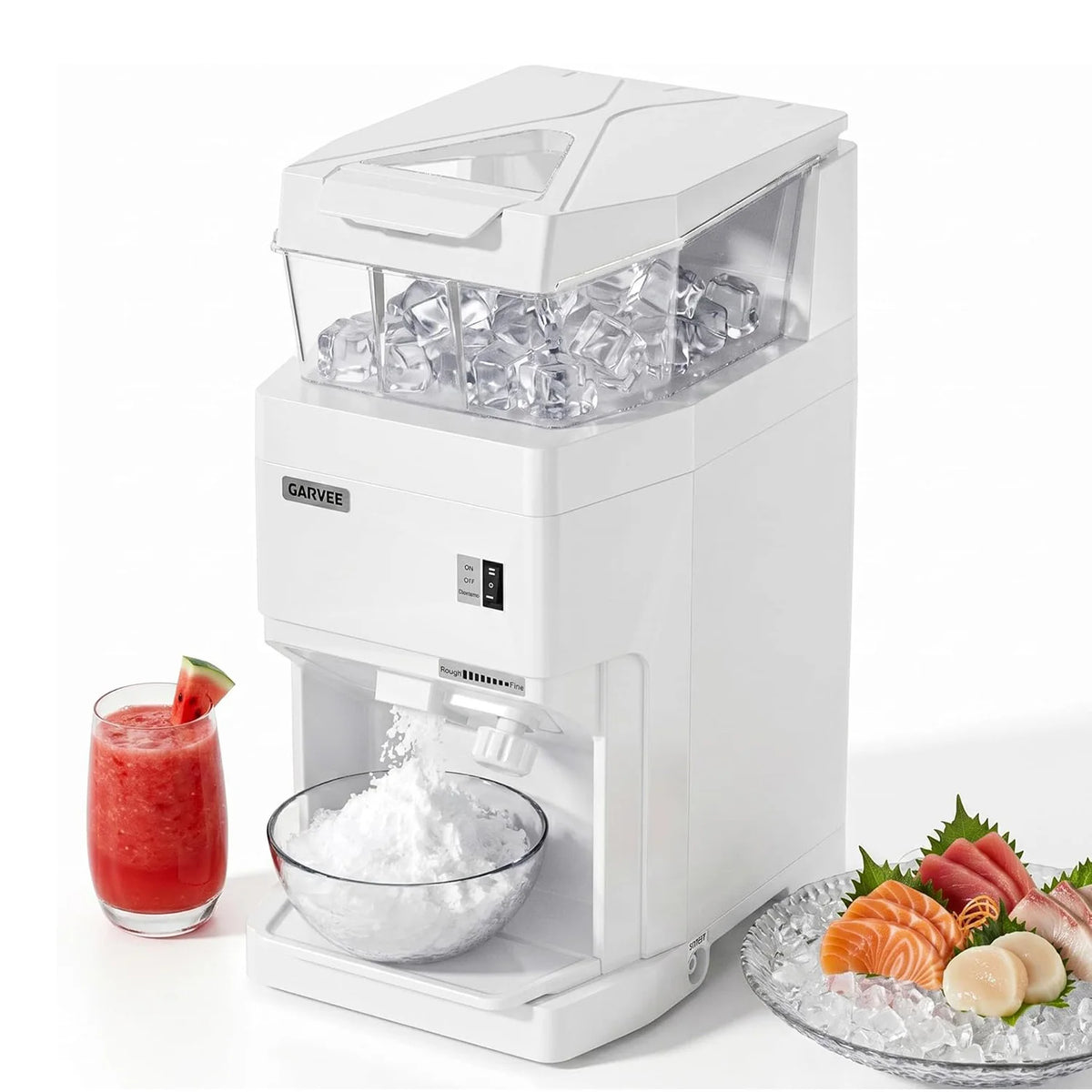 950LB/H Commercial Ice Shaver Machine, 480W Electric Snow Cone Crusher with 14LB Storage Box, Adjustable Ice Texture, 500RPM Countertop Shaved Ice Maker for Home & Commercial Use, White