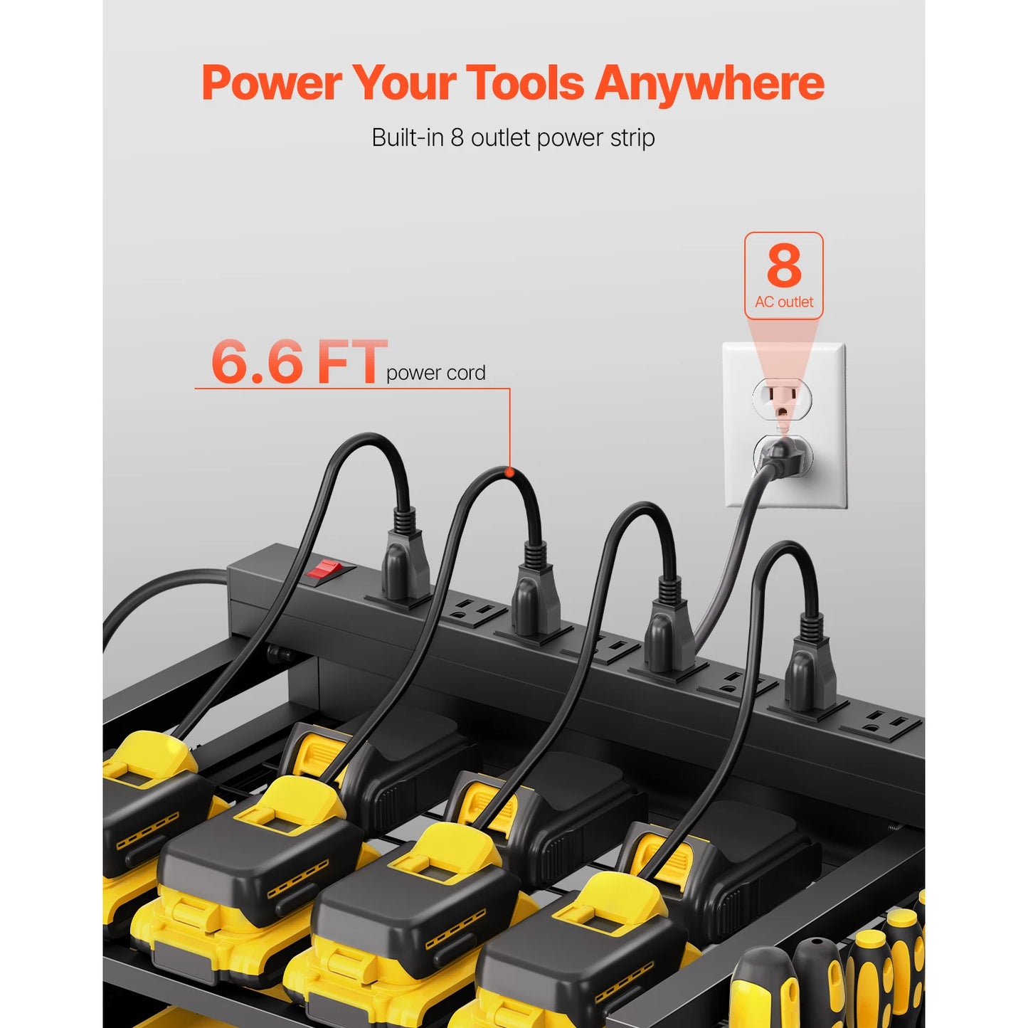 Rolling Tool Organizer Cart With Integrated AC Charging Station