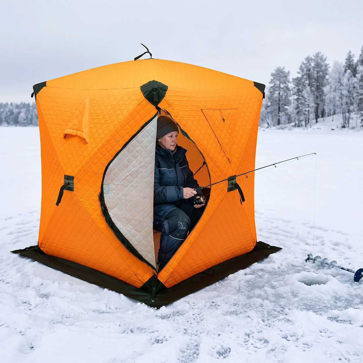 Portable Thermal Ice Fishing Tent With Three Layer Cotton Insulation