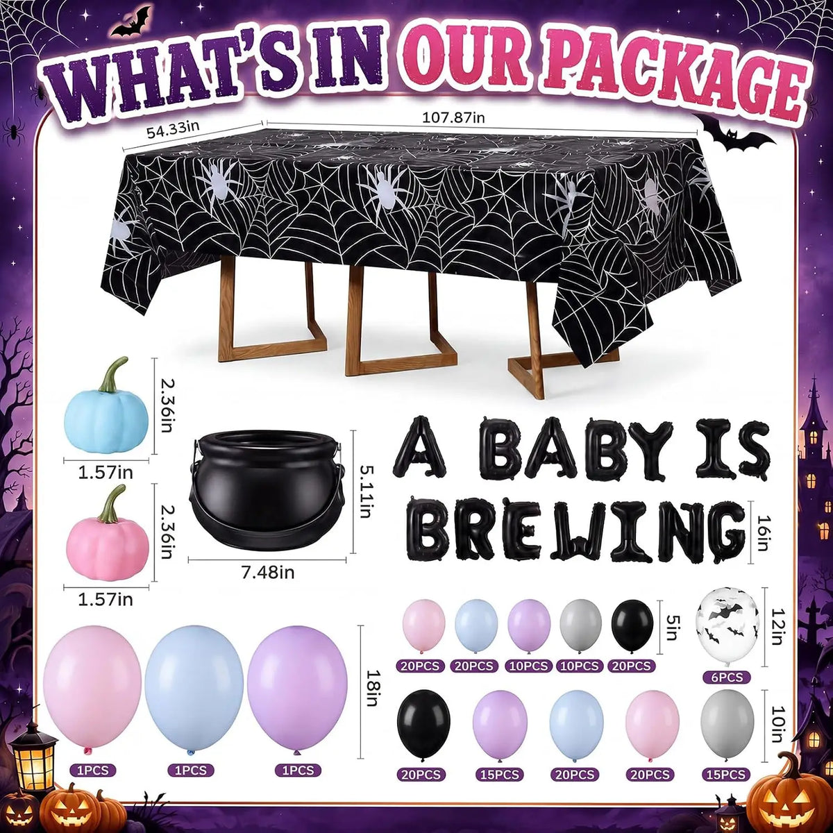 Halloween Gender Reveal Baby Shower Decorations Kit With Balloon Garland