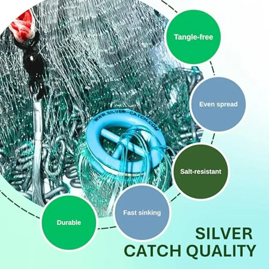 Durable Nylon Saltwater Cast Net With Chain Bottom For Bait