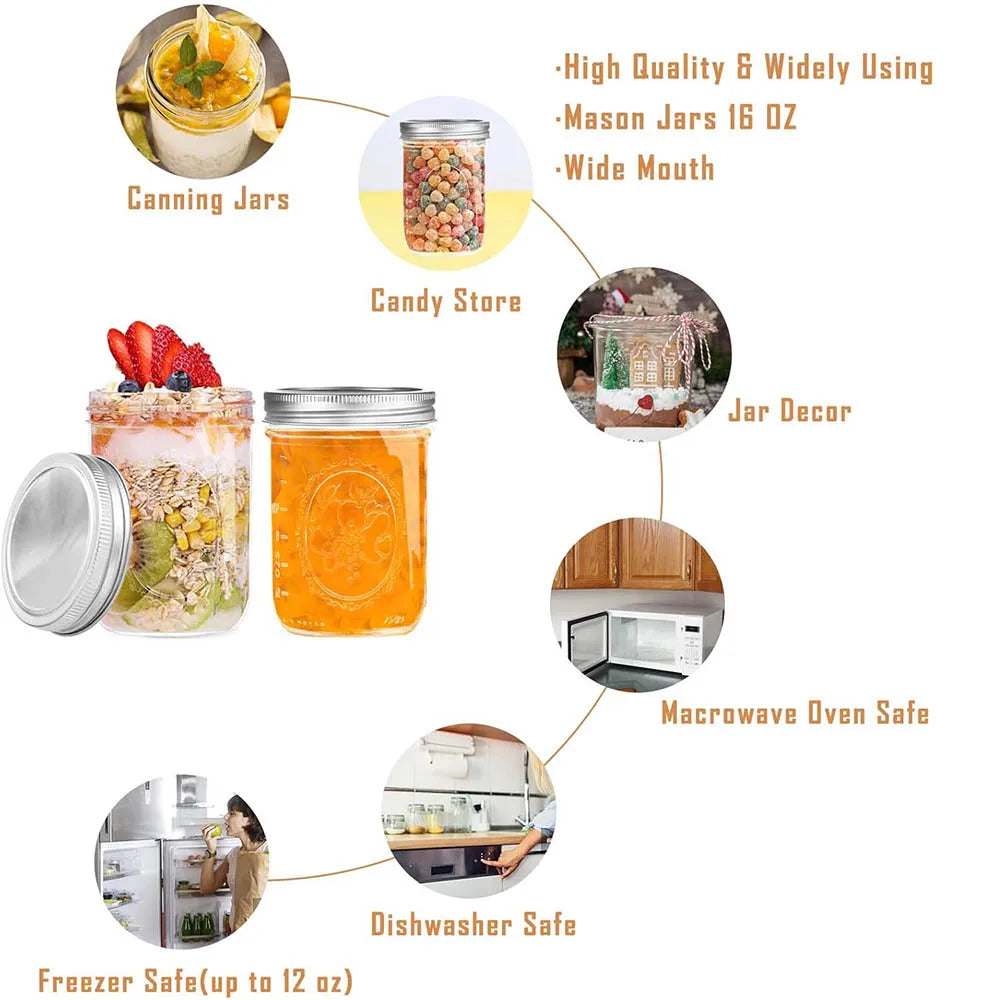 Wide Mouth Mason Glass Jars With Airtight Metal Lids