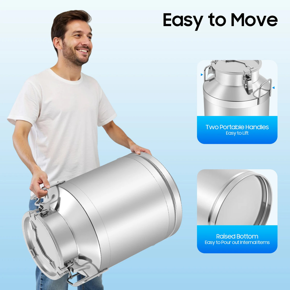 Bymaocar Stainless Steel Milk Can With Triple Locking Lids