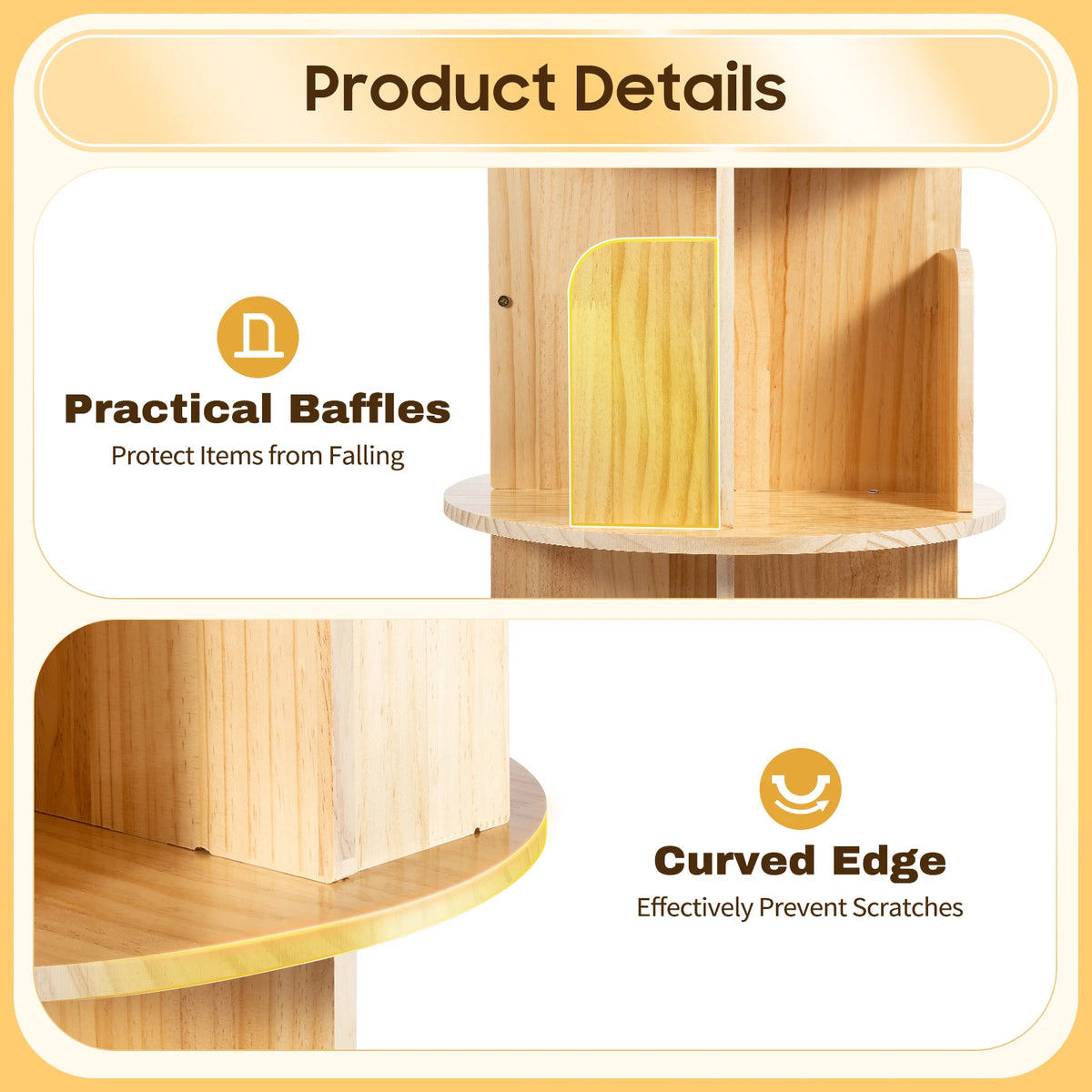 Round Rotating Bookshelf With Wooden Storage Rack For Home