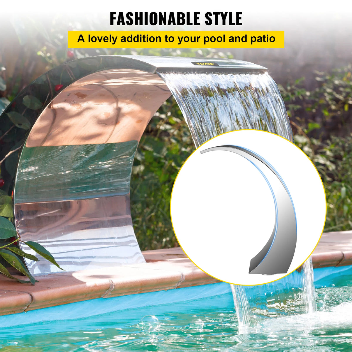SucceBuy Stainless Steel Pool Fountain Waterfall Faucet For Garden Ponds