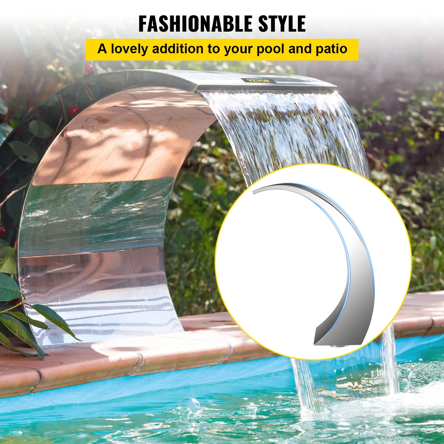 SucceBuy Stainless Steel Pool Fountain Waterfall For Garden Pond