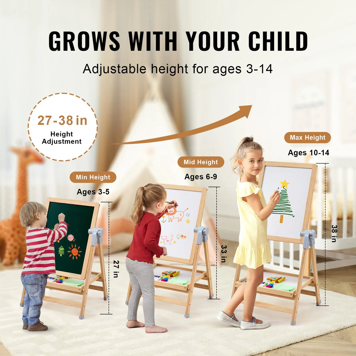 SucceBuy Wooden Magnetic Drawing Board Easel With Paints For Kids