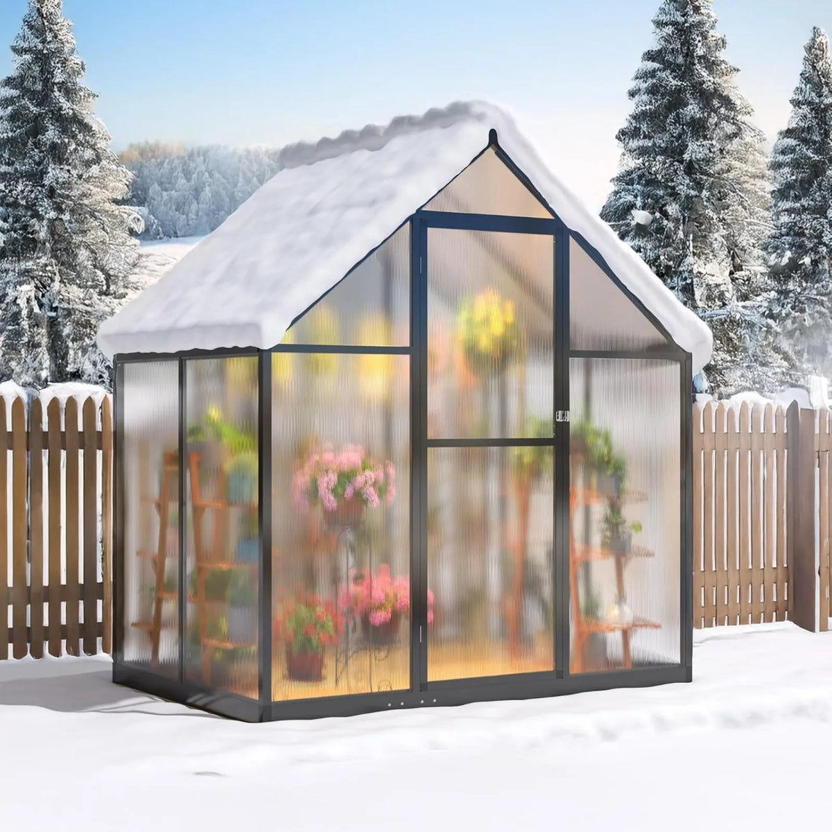 Greenhouse for Outdoors 4x6 FT | Polycarbonate Green House with Roof Vent and Quick Setup Structure, Aluminum Greenhouse for Garden Backyard, Black