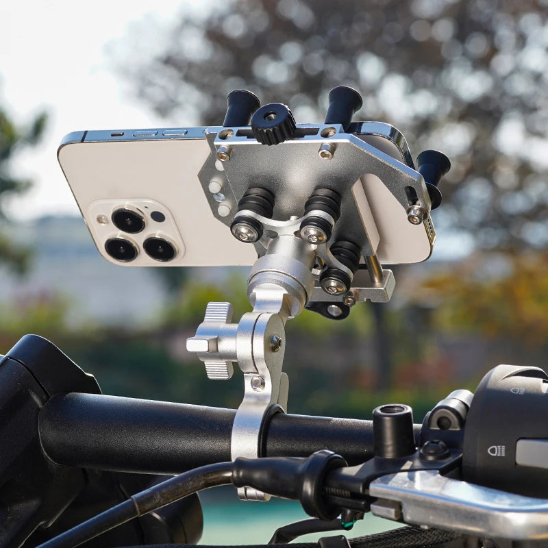 Motorcycle Phone Holder Universal Alloy Shock-Absorbing Motos Bicycle Handlebar Navigation Bracket 360° Rotary Adjustable Stand