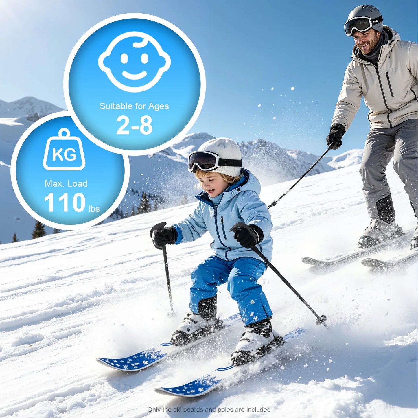 Durable Kids Snow Skiing Skis And Complete Pole Set