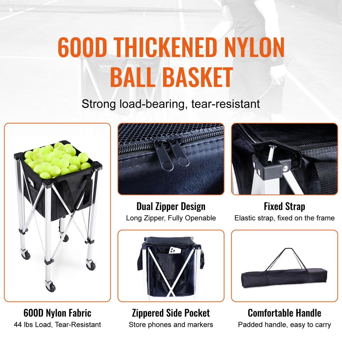 Vevor Foldable Tennis Ball Cart With Wheels For Training