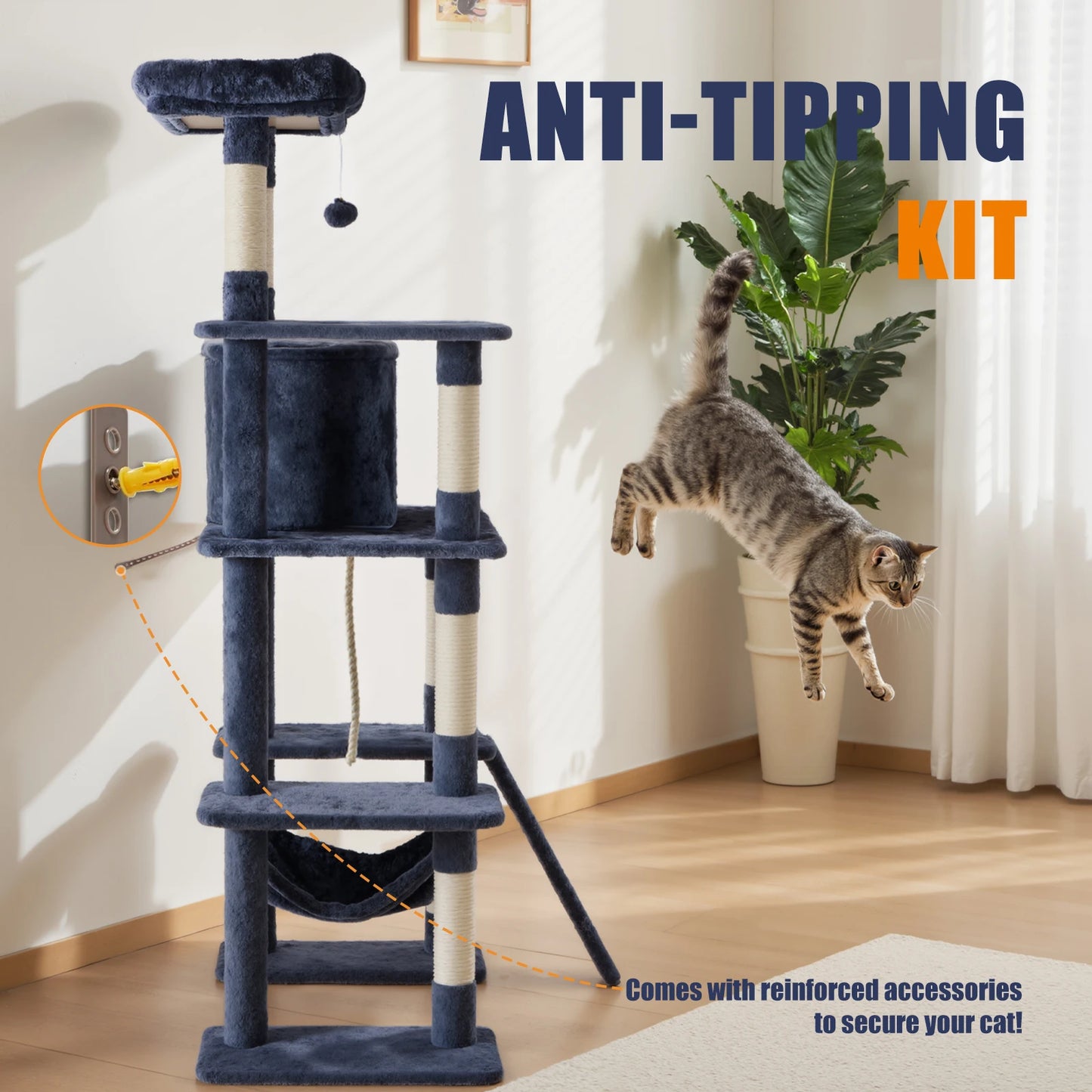 Jhk Sturdy Multi Tier Cat Tree With Sisal Scratching Posts