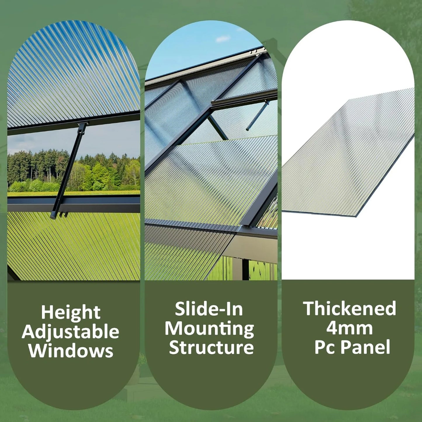 Greenhouse for Outdoors 4x6 FT | Polycarbonate Green House with Roof Vent and Quick Setup Structure, Aluminum Greenhouse for Garden Backyard, Black