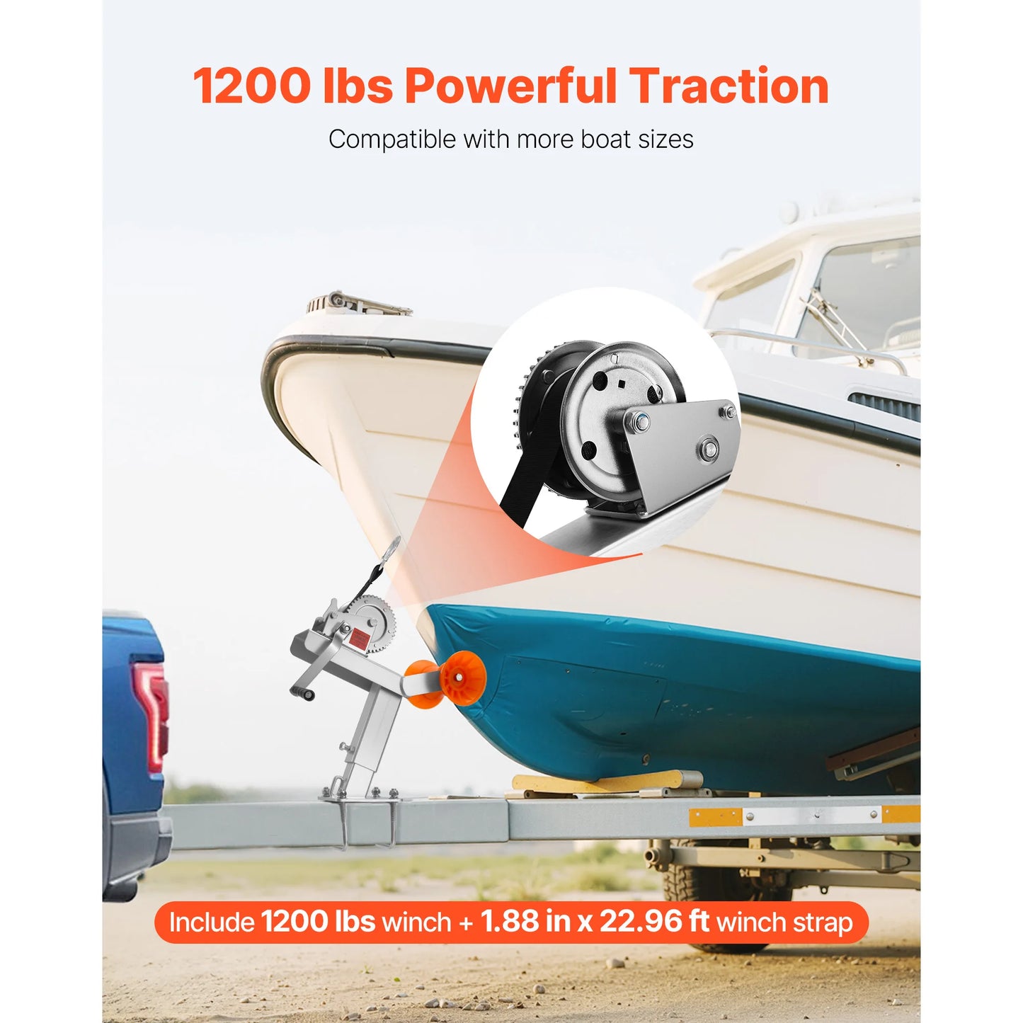 SucceBuy 1200Lbs Boat Trailer Winch Stand with Roller & 25ft Strap Boat Winch Mount for 2-3 x 3-4in Tongue Fit Jet Ski Sailboat