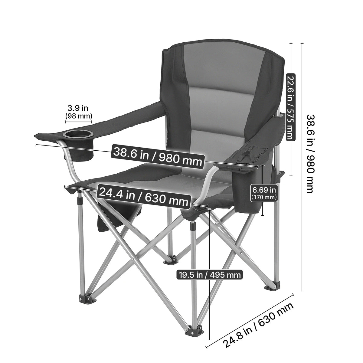 Vevor Heavy Duty Folding Camping Chair With Padded Armrests