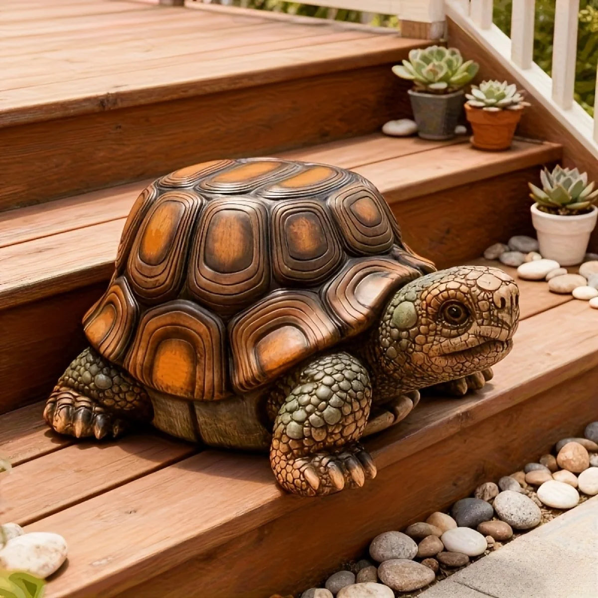 18" Garden Turtle Statue Stool, Simulated Animal Resin Sculpture, Multi-Purpose Decorative Stool for Living Room, Balcony, Office, Garden, Courtyard & Lawn