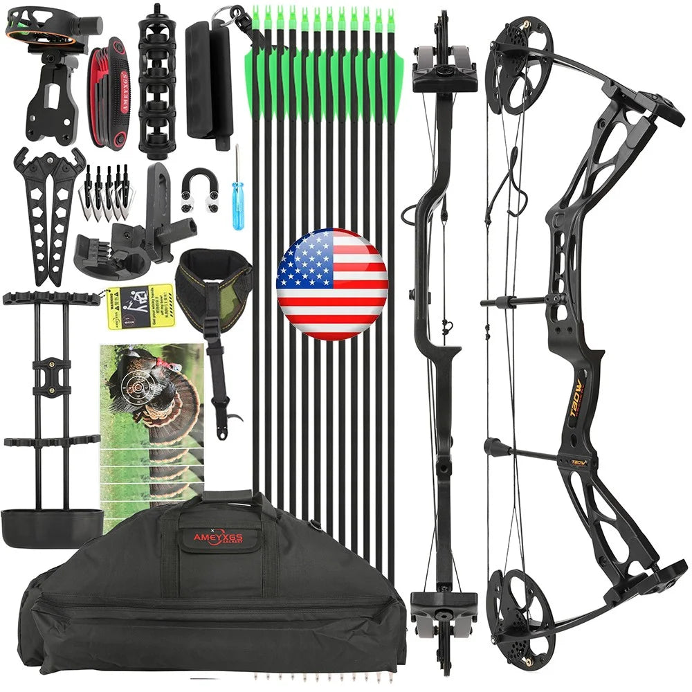 Compound Bow 0-70lbs Adjustable 80% Let-off 325fps Aluminum Alloy Riser Right Hand for Hunting Shooting Outdoor Target Practice