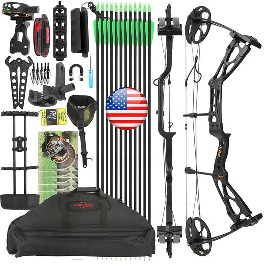 Compound Bow 0-70lbs Adjustable 80% Let-off 325fps Aluminum Alloy Riser Right Hand for Hunting Shooting Outdoor Target Practice