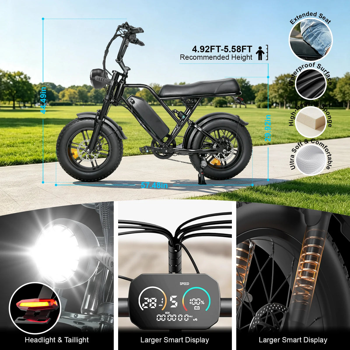 OBX G60 Fat Tire Off Road Electric Bike Removable Battery