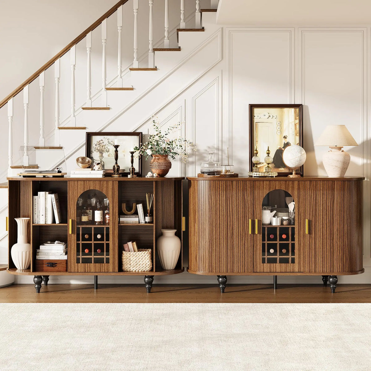 HiMISS Modern Bar Cabinet With Glass Doors And Wine Storage