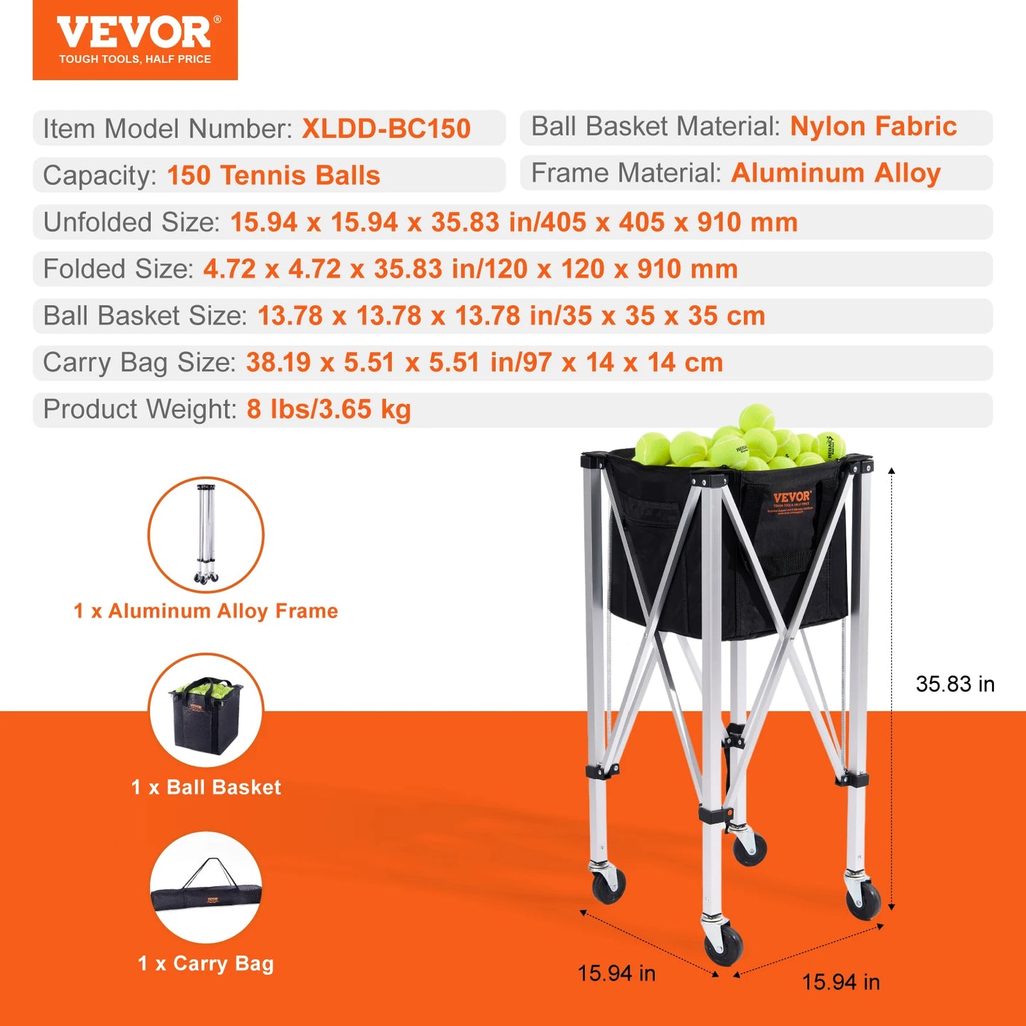 Vevor Foldable Tennis Ball Cart With Wheels For Training