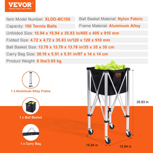 Vevor Foldable Tennis Ball Cart With Wheels For Training