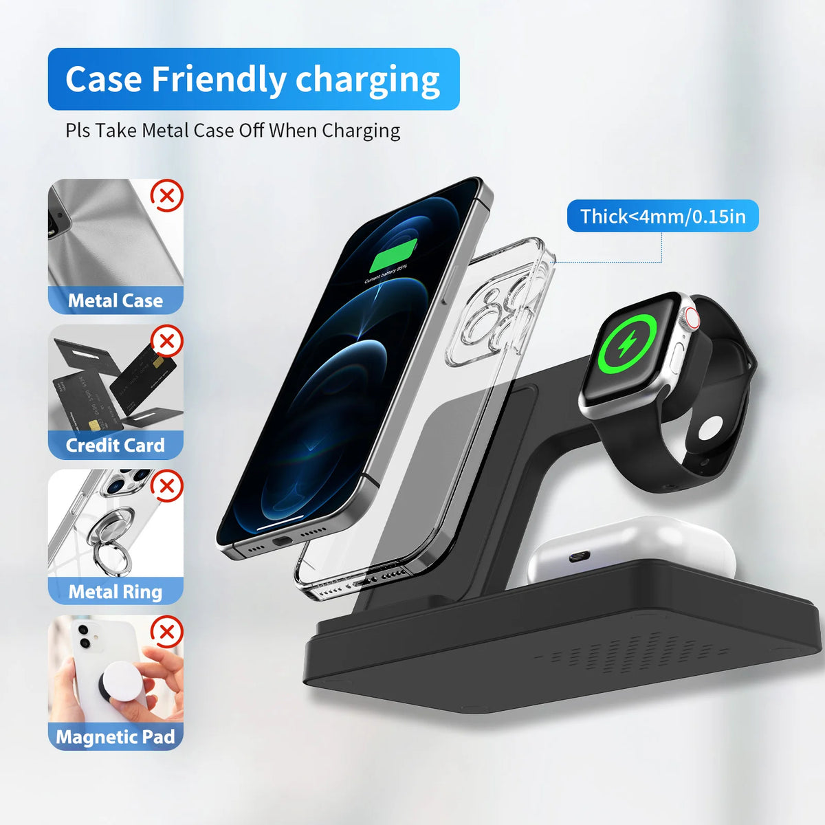 Triple Foldable Magnetic Wireless Charging Station for iPhone Watch AirPods