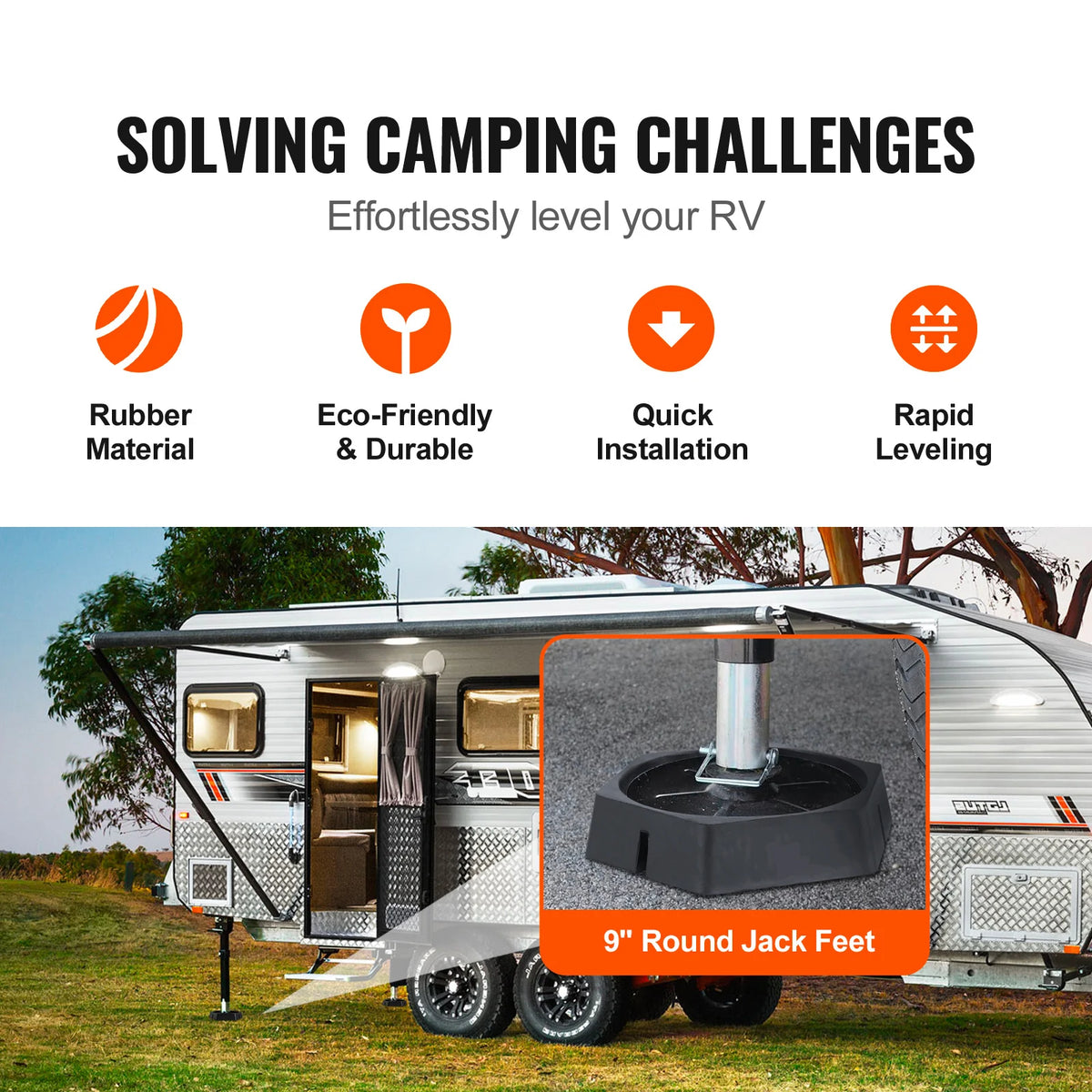 SucceBuy RV Leveling Pads Round Landing Feet Permanent Attached Jack Stabilizers Rubber  Travel Trailers Class A/C Motorhome