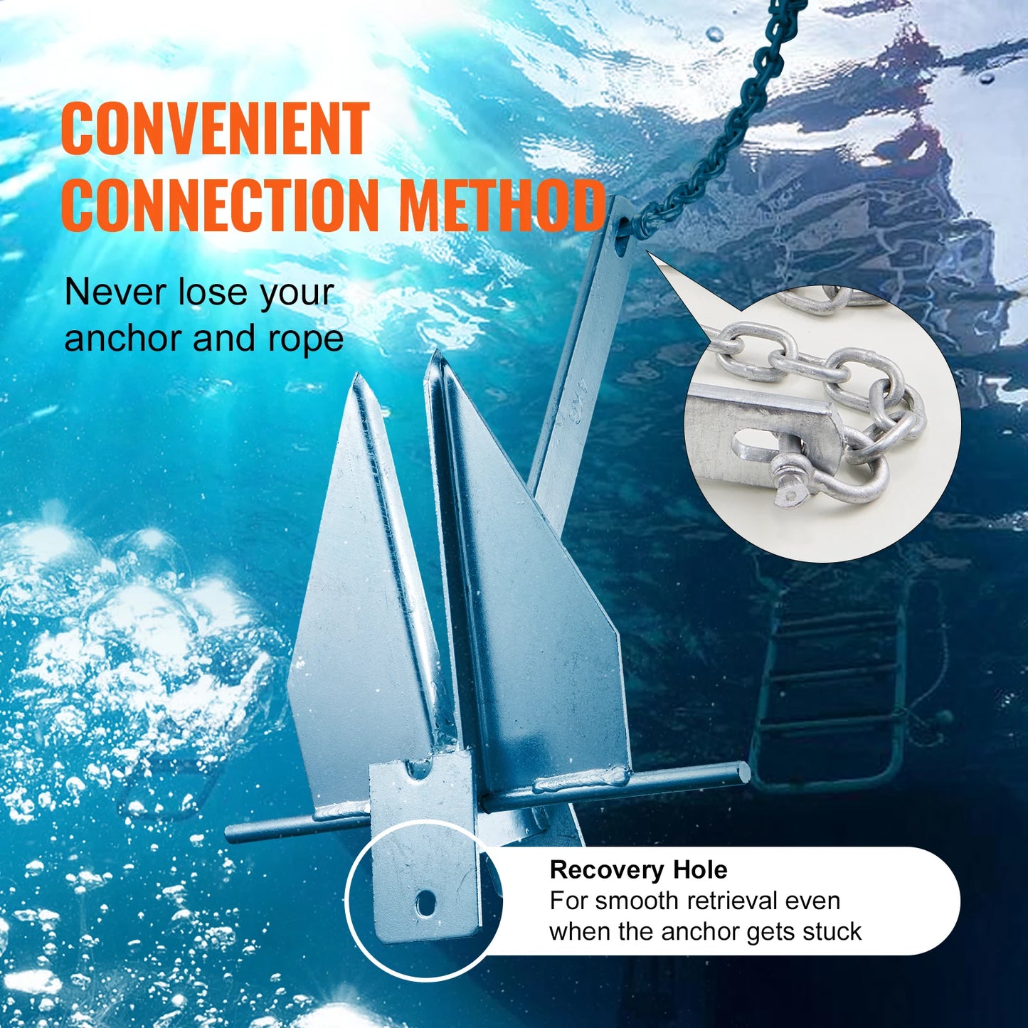 SucceBuy Galvanized Steel Fluke Anchor Kit With Chain And Rope