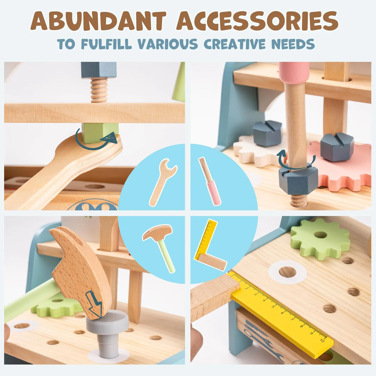 Robud Mini Wooden Montessori Tool Workbench Play Set