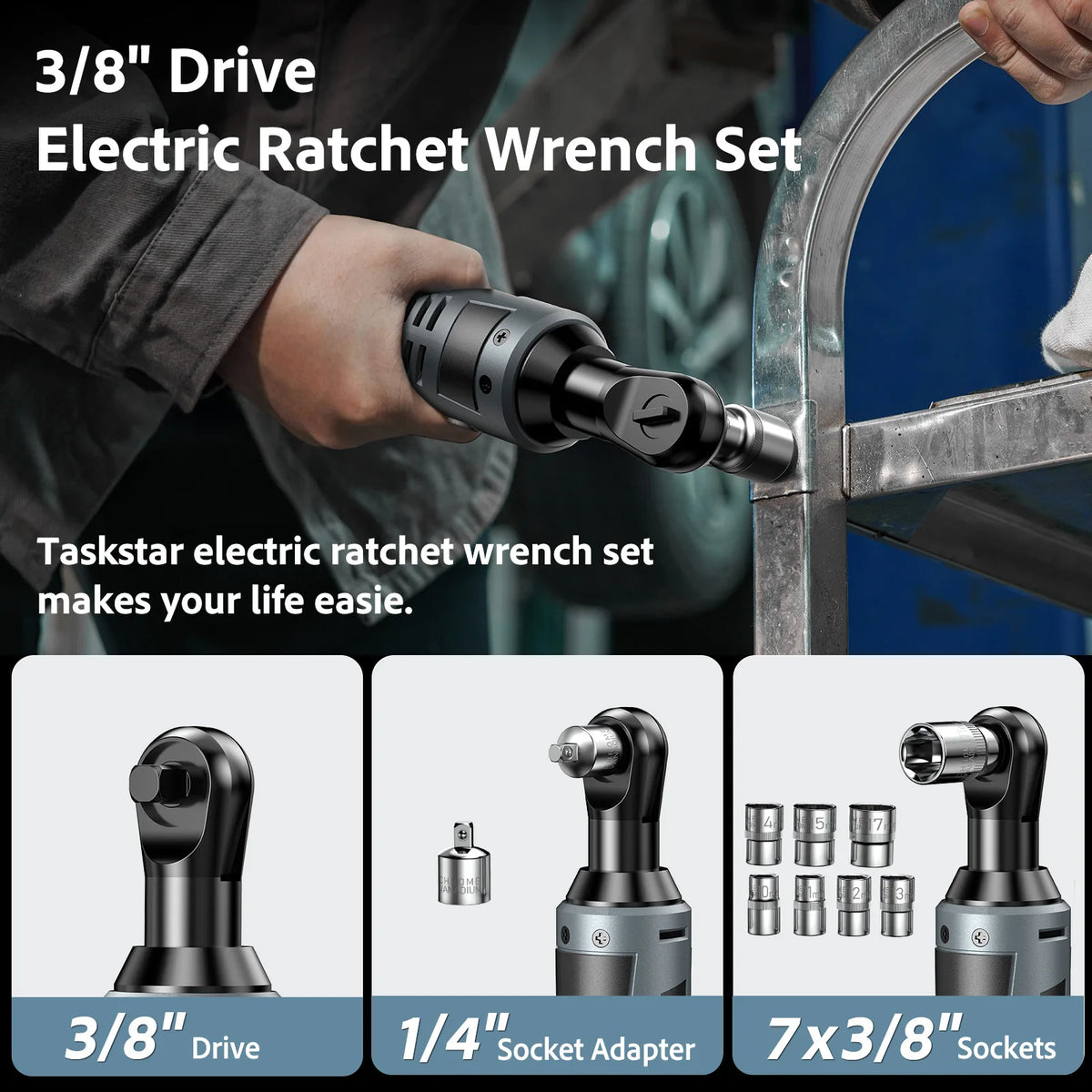 TaskStar 12V Cordless Brushless Electric Ratchet Wrench Kit